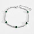 Zilveren roestvrijstalen Cubaanse kettingarmband met vierkante smaragdgroene zirkoon - Zilveren Cubaanse Schakelketting Smaragd Zirkonia Stijl (B469)