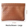 Large mocha brown woven leather cosmetic bag with double zippers and handle - Lipstick Bag Large / Mocha Brown