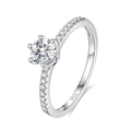 Classic S925 sterling silver six-prong moissanite ring with side accent zircons - Adjustable Open / Moissanite (D Color)