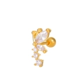 Golden butterfly ear stud with marquise cubic zirconia and secure screw back ball - Butterfly (K-352)