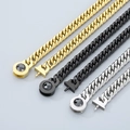 Bracciali a catena cubana lucida nei colori oro, nero e argento con chiusura a cristallo - Oro - Fibbia in Cristallo Nero / Bracciale 21cm