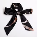 Classic black bow scarf with vintage gold chain print and pointed tail design - S45-Black Gold Belt Chain