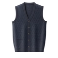 Dunkelblaue Herren Strickweste mit V-Ausschnitt, Knöpfen und feiner Strickstruktur - M / Blau