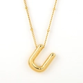 Polished golden puffy letter U pendant necklace with delicate beaded titanium steel chain - Gold - U