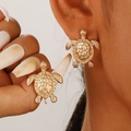 Fashionable gold sea turtle stud earrings with embossed texture and ocean theme style - Gold Sea Turtle Embossed Stud Earrings (Sea Turtle Earrings N-167)