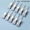 Set of 10 grey stainless steel clothes pegs with S-hooks and anti-slip silicone tips - Hook Style / Gray