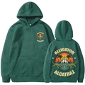 Dark green alligator alcatraz hoodie with vintage graphic prints on front and back - Dark Green