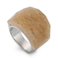 Exaggerated 18K gold ring with large honey-colored multifaceted crystal glass gem - US 6 / Honey Brown (KR82734-GC)