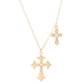 Gouden dubbele kruis ketting met sprankelende zirkonia hangers aan een fijne schakel - Goud (X224)