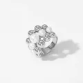 Three-layer silver bead and pearl ring with high-polished stainless steel finish - Silver