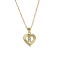 18k gold plated brass heart necklace with crystal encrusted letter R pendant - Necklace R