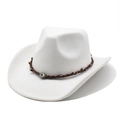 Detalle de sombrero vaquero blanco con banda de cuero trenzado y ojo de la suerte - M(56-58cm) / Blanco