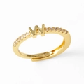 Adjustable gold-plated ring featuring zircon-paved band and 3D capital letter W charm - Gold-W