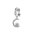 Silver crescent moon and star clip-on navel ring with sparkling zircon stones - Moon & Star