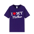 T-shirt violet à manches courtes avec imprimé I Love My Mother en tissu de coton doux - XS / Haut (Imprimé I Love My Mother) / Violet