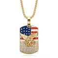 Gold hip hop dog tag necklace with American flag eagle pendant and iced out crystals - Gold Pendant Only / Gold