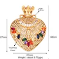Gold-plated heart pendant with rainbow micro-pave stones and 35x21mm size dimension - Crown Multi-Color Heart / Gold