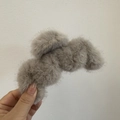 Plush grey hair clip with round faux fur balls for a vintage winter hair accessory style - Gray