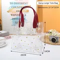 Large transparent PVC daisy tote bag with red handles, size 25x14x23CM for gift packing - Large Wine Red Daisy / Without Bow