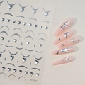 Autocollants argentés pour ongles avec motifs lune et étoiles pour manucure chic - C7301 / Argenté
