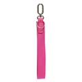 Close-up of a pink nylon wristlet strap with a silver metal swivel hook on white background - Rose Red