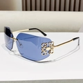 Chic rimless square sunglasses with blue tinted lenses and gold metal temple details - Gold Frame Grey Blue Lens