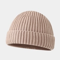Classic ribbed knit docker cap in light coffee brown with vintage turned-up brim design - Khaki