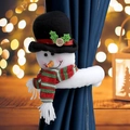 Christmas snowman curtain buckle with red scarf and black hat for holiday window decor - Horizontal Snowman