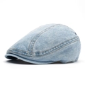 Berretto piatto in denim lavato azzurro stile vintage con cuciture a contrasto - M(56-58cm) / Azzurro