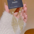 Luxurious gold geometric tassel earrings with rhinestones and S925 silver hooks - Gold Rhombus Full Zircon Tassel (E0063)