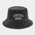 Detailed embroidery of LIMITED EDITION 1950 on washed cotton grey bucket hat - 1950 Embroidery Style (Washed Black)