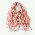 Lightweight pink cashmere scarf with fringe details and woven texture - Flesh Pink