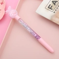 Pink quicksand glitter pen with butterfly ornament and gradient purple liquid - Butterfly Pink