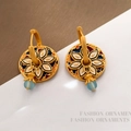 Ethnic Chinese style earrings with blue floral enamel patterns and frosted beads - T2395 Style / Light Blue Bead Drop