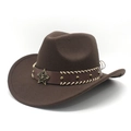 Detail of dark brown western cowboy hat featuring leather band with star badge and studs - M (56-59cm) / Brown