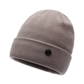 Winter thermal knit beanie in light brown with ribbed texture and circular logo badge - One Size / Khaki