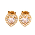 Elegant gold-tone heart stud earrings featuring clear crystals and center stones - F887-Heart White Crystal Zirconia