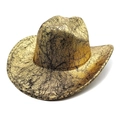 Gouden westerse cowboyhoed met zwarte marmeren textuur en gebogen rand voor feesten - M(56-58cm) / Goud