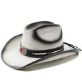 Retro straw western cowboy hat with black gradient brim and ornate vintage leather band - M(56-58cm) / White Black Painted