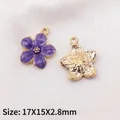 Purple enamel and gold metal flower charms, item BK1365, dimensions 17x15x2.8mm - Purple Five-petal Flower BK1365#