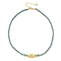 Detail of turquoise beaded necklace with gold Evil Eye charm and adjustable lobster clasp - Matte Turquoise Beads - Blue & White Eye