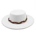 Close-up of white wool jazz hat with a colorful woven band and a wide brim detail - M (56-58cm) / White