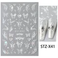 Holographic bow and heart nail stickers with laser effect on white nails STZ-X041 - STZ-X041 White Holographic Butterfly