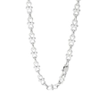 Macro view of silver geometric chain links and a square buckle closure on the necklace - Necklace / Silver