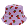 Purple bucket hat with red strawberry print for summer sun protection and beach wear - M (56-58cm) / Purple (14)