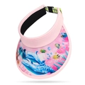 Pink kids open top sun hat with 3D ocean patterns and adjustable elastic strap - Adjustable / Pink