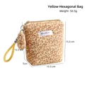 Plush leopard print makeup bag with gold zipper and pompom keychain in yellow - Yellow Hexagonal Bag