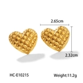 Minimalist gold heart stud earrings with quilted texture and 2.65cm metal finish - Gold Quilted Texture Heart Style (HC-E10215)