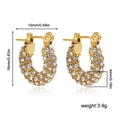 Detailed view of 15mm gold pavé hoop earrings with crystal inlay and size dimensions - Stainless Steel Gold Full Zirconia Hoops