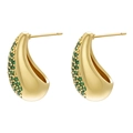 Close-up of 18K gold plated teardrop earrings featuring pavé-set green gemstones - Gold Green Zirconia